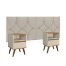 Conjunto Mesa De Cab Com Gaveta Cabeceira Estofada Box Para Cama Queen