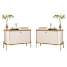 Conjunto Mesa de Cabeceira Albania Off White Nature Dourado
