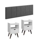 Conjunto Mesa de Cabeceira Alice Quarto Casal e Cabeceira de Cama 1,40 cm branco/cinza - GK MOVEIS