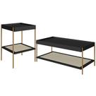 Conjunto Mesa de Centro e Mesa Lateral Para Sala Industrial Indy A03 Nero Dourado - Lyam Decor
