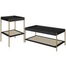 Conjunto Mesa de Centro e Mesa Lateral Para Sala Industrial Indy A03 Nero Dourado - Lyam Decor