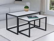 Conjunto Mesa De Centro Industrial 65cm e 60cm Aço Preto Duo Madeira Branca