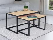 Conjunto Mesa De Centro Industrial 65cm e 60cm Aço Preto Duo Madeira Pinus