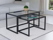 Conjunto Mesa De Centro Industrial 85cm e 80cm Aço Preto Duo Vidro