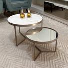 Conjunto Mesa de Centro Redonda Dallas Marmo Branco com Espelho Conjunto Mesa de Centro Redonda Dallas Marmo Branco com Espelho