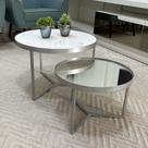 Conjunto Mesa de Centro Redonda Dallas Marmo Branco com Espelho