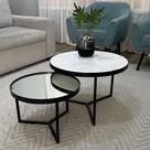 Conjunto Mesa de Centro Redonda Dallas Marmo Branco com Espelho