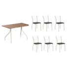 Conjunto: Mesa de Cozinha 1556 Aço 136cm + 6 Cadeiras 1700 Prata/Freijo - Prata/Corano Preto - Carraro Conjunto: Mesa de Cozinha 1556 Aço 136cm + 6 Cadeiras 1700 Prata/Freijo - Prata/Corano Preto - Carraro