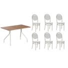 Conjunto: Mesa de Cozinha 1556 Aço 136cm + 6 Cadeiras 190 Prata/Freijo - Prata/Corano Branco - Carraro Conjunto: Mesa de Cozinha 1556 Aço 136cm + 6 Cadeiras 190 Prata/Freijo - Prata/Corano Branco - Carraro