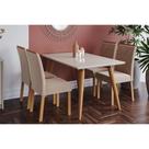Conjunto: Mesa de Cozinha Adele Madeira Maciça c/ Tampo Madeirado c/ Vidro 130x80cm e 4 Cadeiras Fernanda Savana-Madeirado/Suede Nude Bege - Cimol