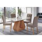 Conjunto: Mesa de Cozinha Ágata Tampo Madeirado c/ Vidro 130x80cm e 4 Cadeiras Fernanda Cinamomo/Off White - Carvalho/Suede Joli Capuccino - Cimol Conjunto: Mesa de Cozinha Ágata Tampo Madeirado c/ Vidro 130x80cm e 4 Cadeiras Fernanda Cinamomo/Off White - Carvalho/Suede Joli Capuccino - Cimol