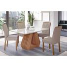 Conjunto: Mesa de Cozinha Ágata Tampo Madeirado c/ Vidro 130x80cm e 4 Cadeiras Fernanda Cinamomo/Off White - Carvalho/Suede Nude Bege - Cimol Conjunto: Mesa de Cozinha Ágata Tampo Madeirado c/ Vidro 130x80cm e 4 Cadeiras Fernanda Cinamomo/Off White - Carvalho/Suede Nude Bege - Cimol
