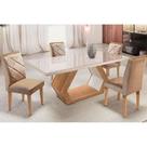 Conjunto: Mesa de Cozinha Alvorada Tampo Madeirado c/ Vidro Canto Reto 180x90cm e 4 Cadeiras Melissa Imbuia/Suede Capuccino - Rufato