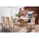 Conjunto: Mesa de Cozinha Alvorada Tampo Madeirado c/ Vidro Canto Reto 180x90cm e 6 Cadeiras Amsterdã Imbuia/Off White - Suede Creme - Rufato