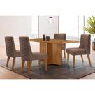 Conjunto: Mesa de Cozinha Berlim c/ Tampo Madeirado Canto Curvo 120x80cm e 4 Cadeiras Dafne Naturale - Corano Capuccino - Rufato