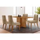 Conjunto: Mesa de Cozinha Berlim c/ Tampo Madeirado Canto Curvo 120x80cm e 4 Cadeiras Dafne Naturale - Linho Bege - Rufato
