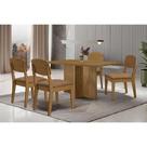 Conjunto: Mesa de Cozinha Berlim c/ Tampo Madeirado Canto Curvo 120x80cm e 4 Cadeiras Havana Naturale - Suede Capuccino - Rufato