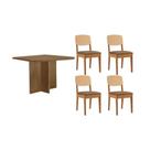 Conjunto: Mesa de Cozinha Berlim c/ Tampo Madeirado Canto Curvo 90x90cm e 4 Cadeiras Havana Premium Naturale - Suede Capuccino - Rufato