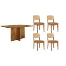 Conjunto: Mesa de Cozinha Berlim Curvo 120cm + 4 Cadeiras Havana Naturale - Linho Bege - Rufato