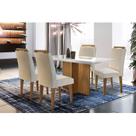 Conjunto: Mesa de Cozinha Berlim Tampo Madeirado c/ Vidro Canto Reto 120x80cm e 4 Cadeiras Athenas Capuccino/Suede Creme - Rufato