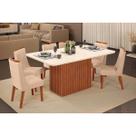 Conjunto: Mesa de Cozinha Canes c/ Tampo Madeirado c/ Vidro Curvo 170x90cm e 6 Cadeiras Bia Freijo/Off White - Suede Kraft - DJ Móveis