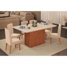 Conjunto: Mesa de Cozinha Canes c/ Tampo Madeirado c/ Vidro Curvo 170x90cm e 6 Cadeiras Lia Freijo/Off White - Suede Kraft - DJ Móveis