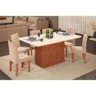 Conjunto: Mesa de Cozinha Canes c/ Tampo Madeirado c/ Vidro Curvo 170x90cm e 6 Cadeiras Zoe Freijo/Off White - Suede Creme - DJ Móveis