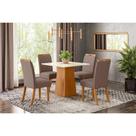 Conjunto: Mesa de Cozinha Dora Tampo Madeirado 90cm e 4 Cadeiras Bella Nature/Suede Light Marrom Amendoa - Henn