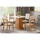 Conjunto: Mesa de Cozinha Dora Tampo Madeirado 90cm e 4 Cadeiras Milla Nature/Linho - Henn