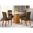 Conjunto: Mesa de Cozinha Dora Tampo Madeirado 90x90cm e 4 Cadeiras Vita Nature/Suede Light Bege - Henn