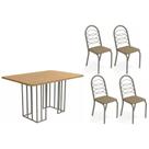 Conjunto: Mesa de Cozinha Duina c/ Tampo de Madeira 136cm e 4 Cadeiras Holanda Niquel/Freijo - Courano Cappuccino - Kappesberg Conjunto: Mesa de Cozinha Duina c/ Tampo de Madeira 136cm e 4 Cadeiras Holanda Niquel/Freijo - Courano Cappuccino - Kappesberg