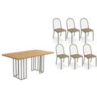 Conjunto: Mesa de Cozinha Duina c/ Tampo de Madeira 160cm e 6 Cadeiras Noruega Niquel/Freijo - Courano Cappuccino - Kappesberg