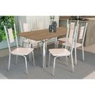 Conjunto: Mesa de Cozinha Elba c/ Tampo de Madeira 160cm e 6 Cadeiras Florença Cromada/Nogueira - Courano Bege - Kappesberg