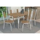 Conjunto: Mesa de Cozinha Elba c/ Tampo de Madeira 160cm e 6 Cadeiras Florença Cromada/Nogueira - Courano Capuccino - Kappesberg