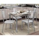 Conjunto: Mesa de Cozinha Elba c/ Tampo de Vidro 120cm + 4 Cadeiras Florença Cromada/Branco - Kappesberg