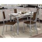 Conjunto: Mesa de Cozinha Elba c/ Tampo de Vidro 120cm + 4 Cadeiras Florença Cromado/Marrom - Kappesberg