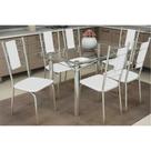 Conjunto: Mesa de Cozinha Elba c/ Tampo de Vidro 120cm e 6 Cadeiras Lisboa Cromada - Courano Branco - Kappesberg