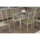 Conjunto: Mesa de Cozinha Elba c/ Tampo de Vidro 120cm e 6 Cadeiras Lisboa Cromada - Courano Capuccino - Kappesberg Conjunto: Mesa de Cozinha Elba c/ Tampo de Vidro 120cm e 6 Cadeiras Lisboa Cromada - Courano Capuccino - Kappesberg
