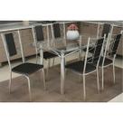 Conjunto: Mesa de Cozinha Elba c/ Tampo de Vidro 120cm e 6 Cadeiras Lisboa Cromada - Courano Preto - Kappesberg Conjunto: Mesa de Cozinha Elba c/ Tampo de Vidro 120cm e 6 Cadeiras Lisboa Cromada - Courano Preto - Kappesberg