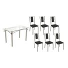 Conjunto: Mesa de Cozinha Elba c/ Tampo de Vidro 120cm e 6 Cadeiras Lisboa Niquel - Courano Preto - Kappesberg
