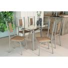 Conjunto: Mesa de Cozinha Elba c/ Tampo de Vidro 150cm e 6 Cadeiras Florença Niquel - Courano Capuccino - Kappesberg