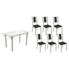 Conjunto: Mesa de Cozinha Elba c/ Tampo de Vidro 150cm e 6 Cadeiras Lisboa Niquel - Courano Preto - Kappesberg Conjunto: Mesa de Cozinha Elba c/ Tampo de Vidro 150cm e 6 Cadeiras Lisboa Niquel - Courano Preto - Kappesberg