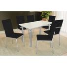 Conjunto: Mesa de Cozinha Elba Tampo Madeirado c/ Vidro 120cm e 6 Cadeiras Amsterdã Cromada/Off White - Courano Preto - Kappesberg Conjunto: Mesa de Cozinha Elba Tampo Madeirado c/ Vidro 120cm e 6 Cadeiras Amsterdã Cromada/Off White - Courano Preto - Kappesberg