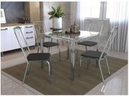 Conjunto: Mesa de Cozinha Elba Tampo Madeirado c/ Vidro 160cm e 6 Cadeiras Florença Niquel/Preto - Courano Marrom - Kappesberg
