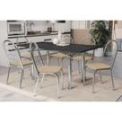Conjunto: Mesa de Cozinha Elba Tampo Madeirado c/ Vidro 160cm e 6 Cadeiras Holanda Cromada/Preto - Courano Bege - Kappesberg