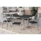 Conjunto: Mesa de Cozinha Elba Tampo Madeirado c/ Vidro 160cm e 6 Cadeiras Holanda Cromada/Preto - Courano Preto - Kappesberg