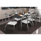 Conjunto: Mesa de Cozinha Elba Tampo Madeirado c/ Vidro 160cm e 6 Cadeiras Portugal Cromada/Preto - Courano Branco - Kappesberg