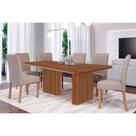 Conjunto: Mesa de Cozinha Ester Tampo Madeirado 180x90cm e 6 Cadeiras Fernanda Cinamomo - Carvalho/Linho Bege - Cimol