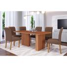 Conjunto: Mesa de Cozinha Ester Tampo Madeirado 180x90cm e 6 Cadeiras Juliana Cinamomo - Carvalho/Suede Joli Capuccino - Cimol