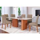 Conjunto: Mesa de Cozinha Ester Tampo Madeirado c/ Vidro 180x90cm e 6 Cadeiras Clarice Cinamomo/Off White - Carvalho/Suede Joli Capuccino - Cimol Conjunto: Mesa de Cozinha Ester Tampo Madeirado c/ Vidro 180x90cm e 6 Cadeiras Clarice Cinamomo/Off White - Carvalho/Suede Joli Capuccino - Cimol